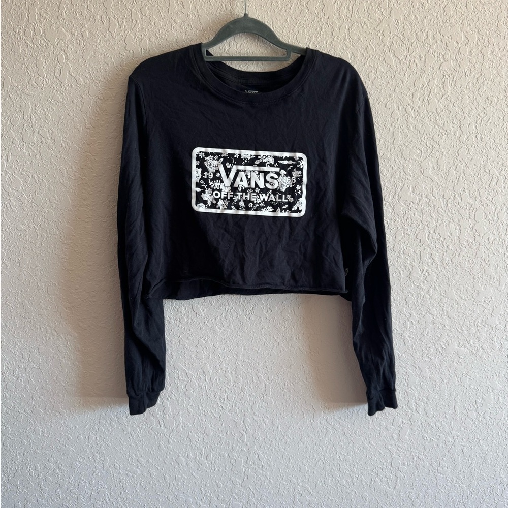 Vans Cropped Long Sleeve Tee Black Floral Skull Pattern 🖤☠️🌸 - Large